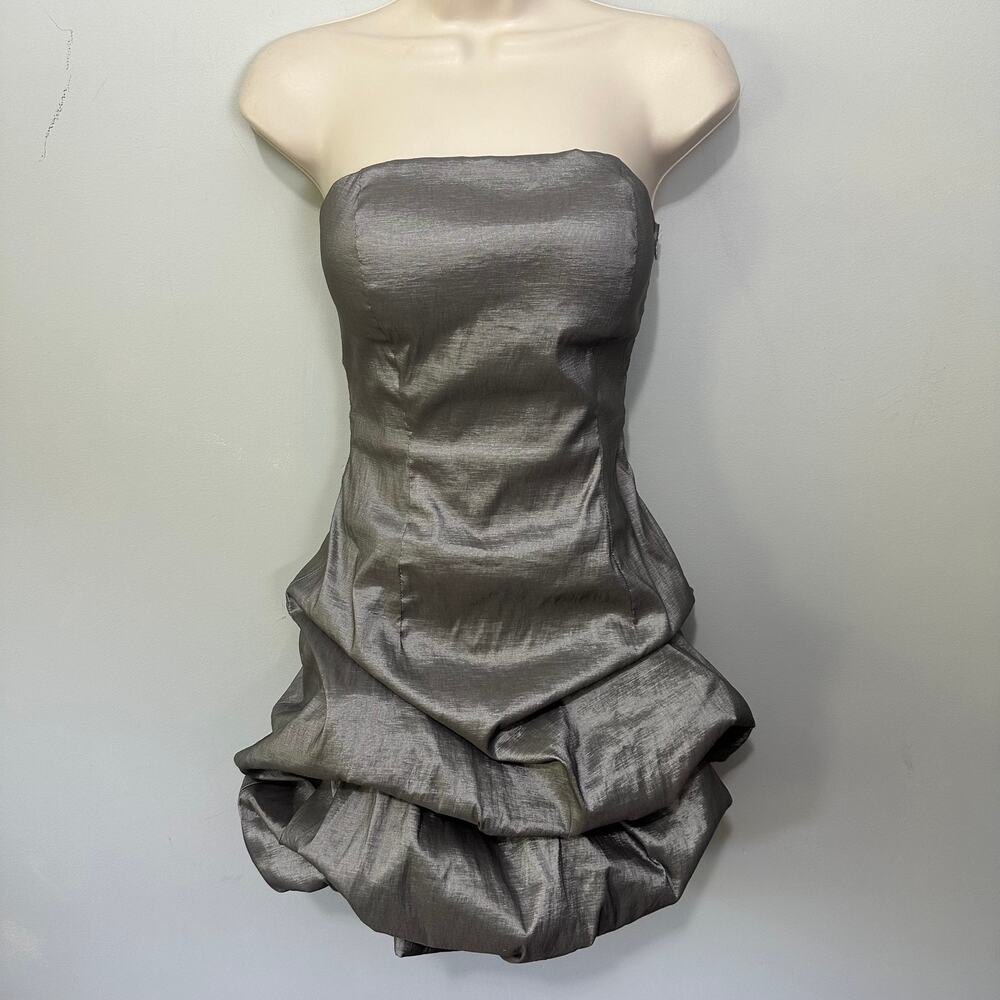 Forever 21 Dress Womens Small Metallic Gray Gunmetal Ruched Indie Sleaze Glam